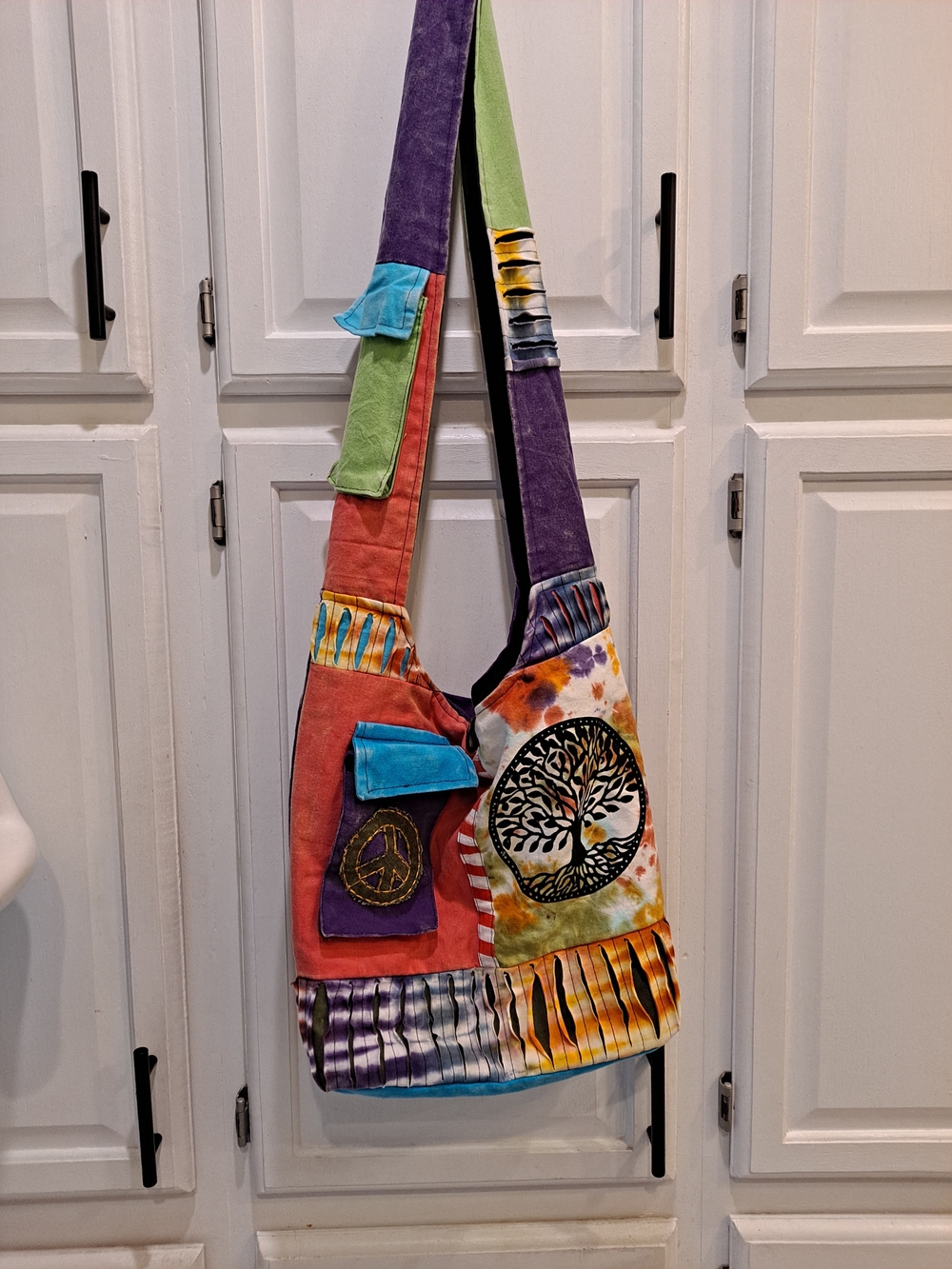 Rising International Multicolor Tie-Dye Tree of Life Peace Sign Crossbody Bag